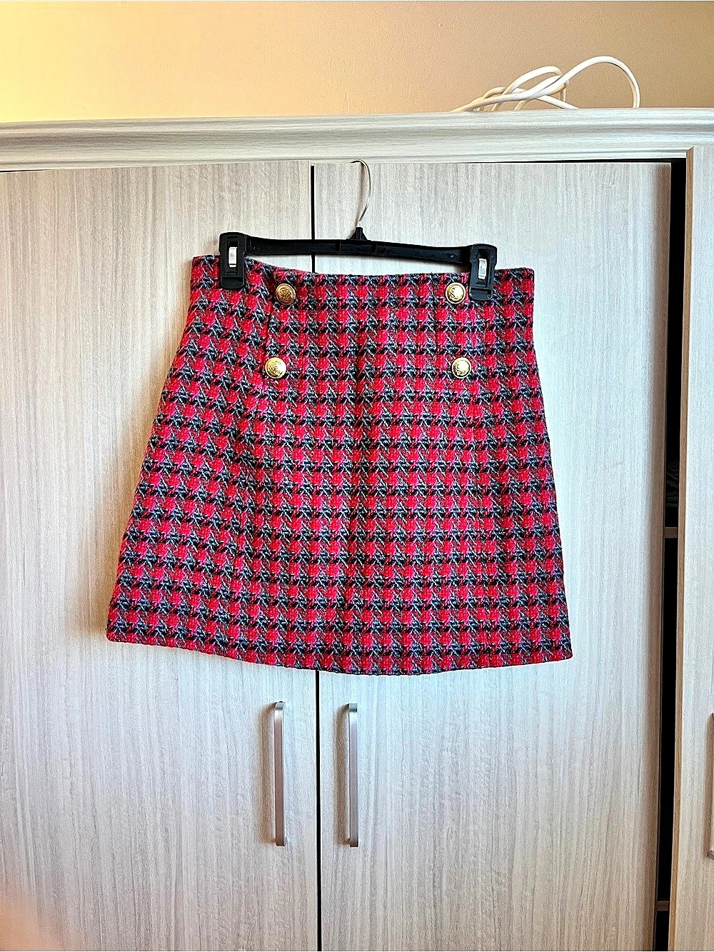 Sandro Louisa Houndstooth Jacquard-Knit Mini Skirt Houndstooth Mini Skirt in Red